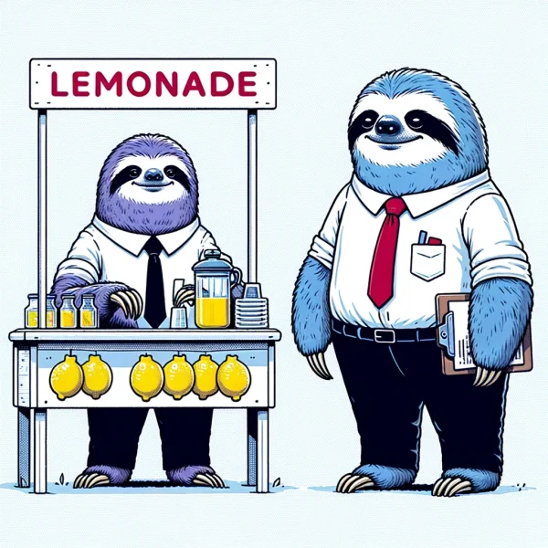 1950s style blue and purpole sloths lemonade